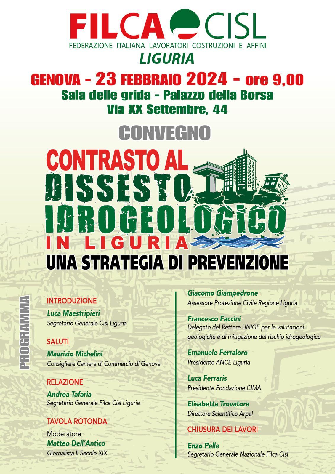 Contrasto al dissesto idrogeologico in Liguria, una strategia di prevenzione di Filca Cisl Liguria